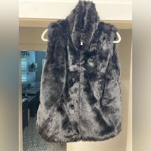 Women's Black Reversible Faux Fur Vest